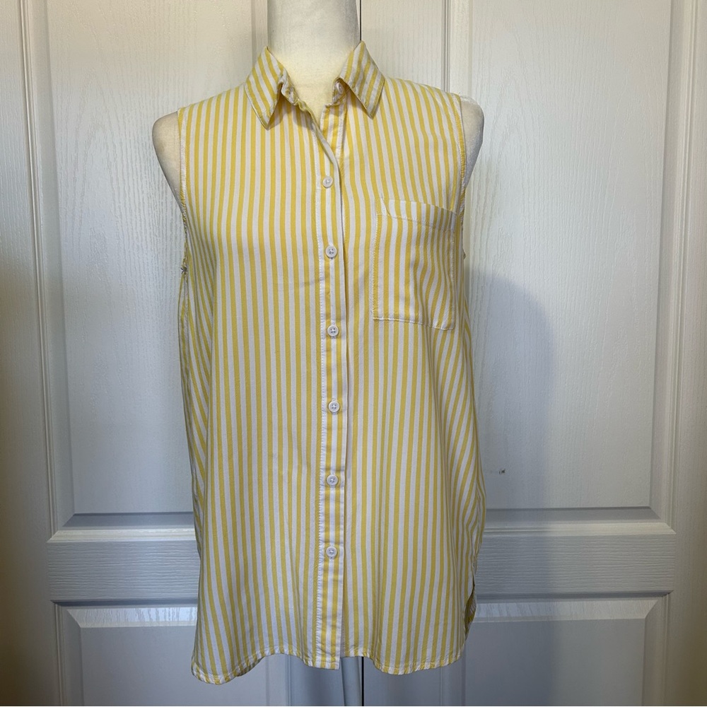 Beachlunchlounge Sleeveless Blouse Striped Shirt Yellow White Size Small